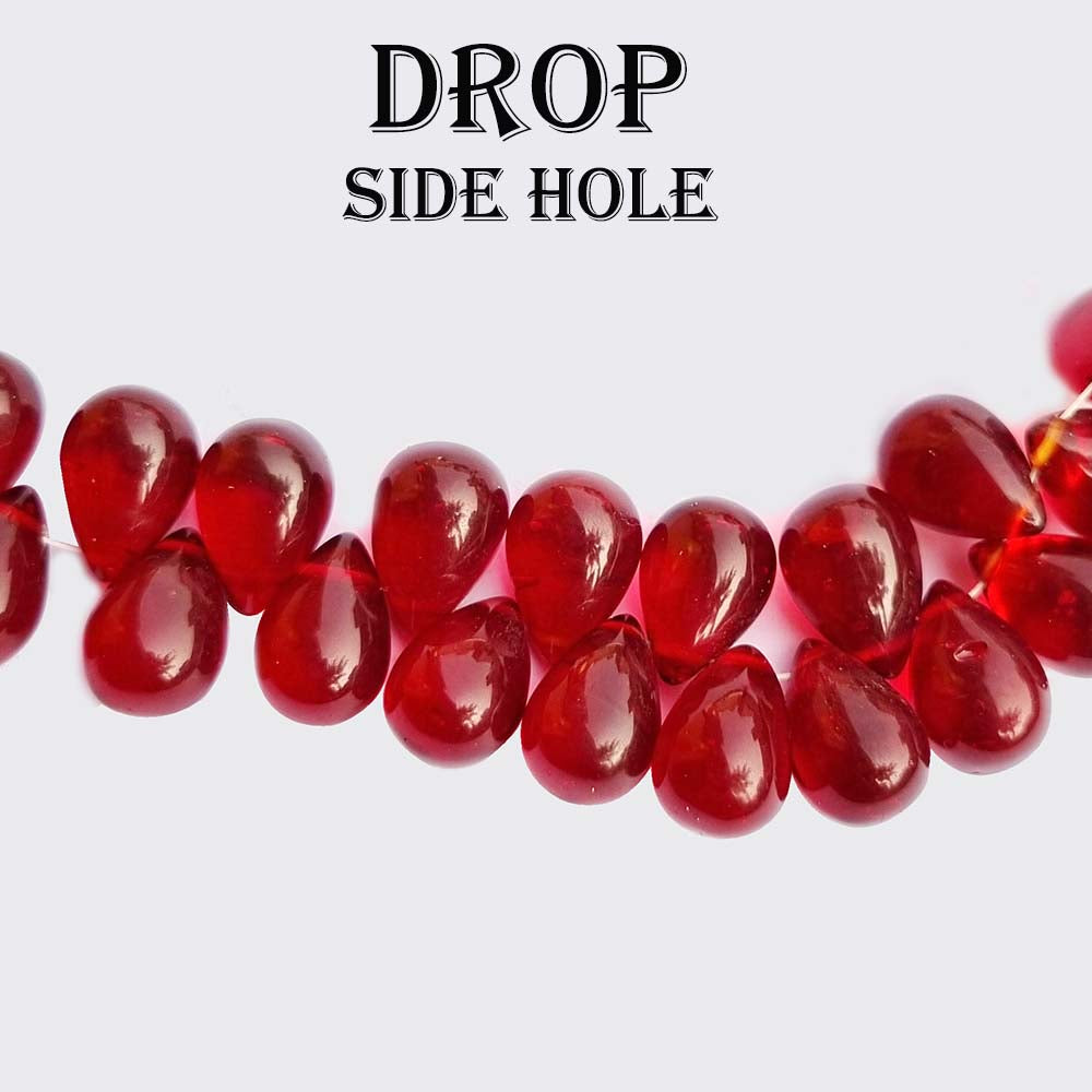 100 PCS/LOT RED DROP GLASS BEADS SIDE HOLE - Main Image