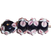 100/Pcs Pkg,  handmade lampwork glass beads Black on Pink Lentil Flower
