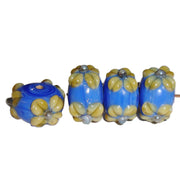 100/Pcs Pkg,  handmade lampwork glass beads Blue on Beige Lentil Flower