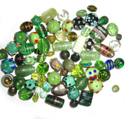 Green Semi Fancy Mix lampwork beads Sold by Per Kilo Various shapes and desings