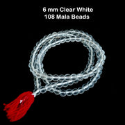 108 Mala Beads'  Super Quality' Sold by per Line Pack' 6 mm Size' Clear White Plain Crystal Beads