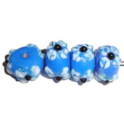 100/Pcs Pkg,  handmade lampwork glass beads Blue on White Lentil Flower