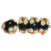 100/Pcs Pkg,  handmade lampwork glass beads Black on Beige Lentil Flower