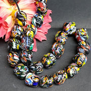 1 KG Pack, Millefiori Trade Beads Loose/Strand Size 20x22mm Barrel Black Approx Pcs in a Kilo 80 Beads