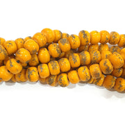 20 Line/Strands Pack, 6x9mm barrel shape yellow with antiqued look handmade nepal origin glass beads