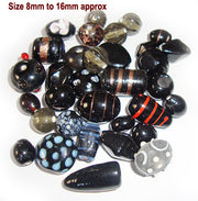 Black Semi Fancy Mix lampwork beads Sold by Per Kilo Various shapes and desings